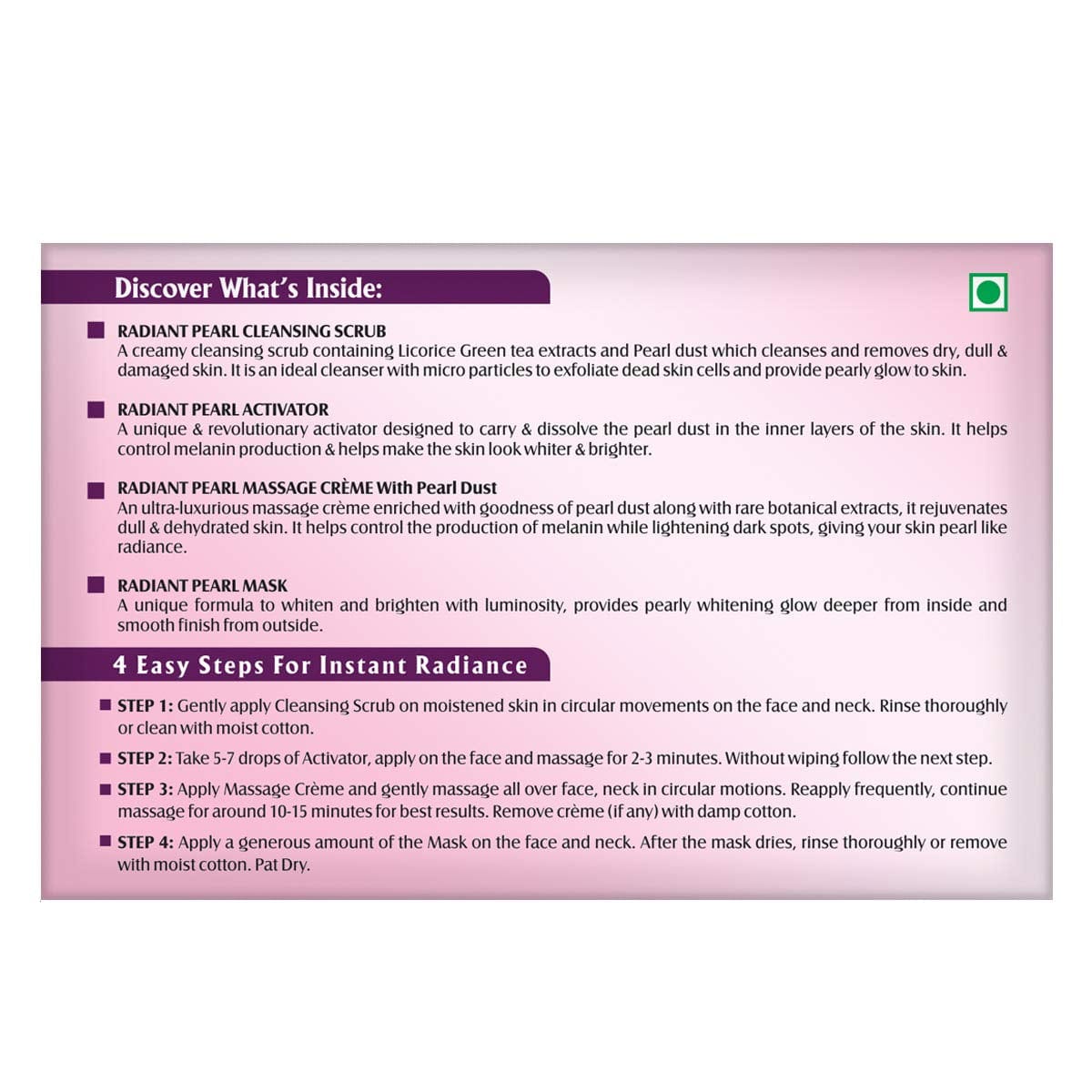 Radiant Pearl Cellular Lightening Salon Grade 4 Facial Kit