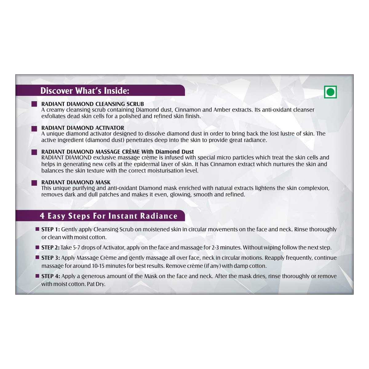 Radiant Diamond Cellular Radiance Salon Grade Single FACIAL KIT